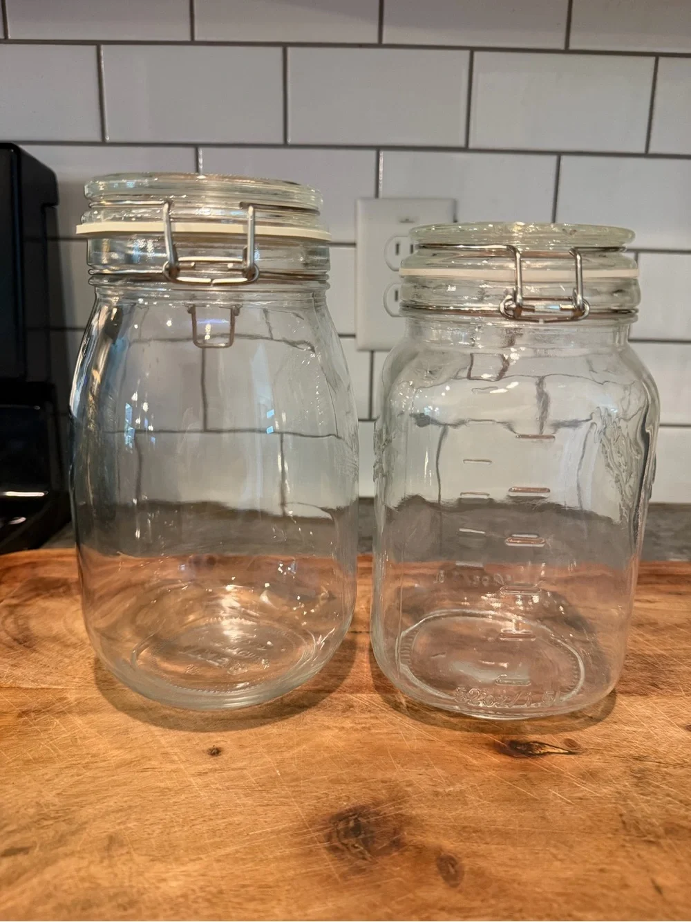 (4) Storage Jars w/ hinged lids - tight seal - 1 IKEA KORKEN 1.9 qt + 3 Mason
